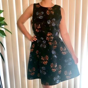 Zara Basic Navy Floral A-line Dress